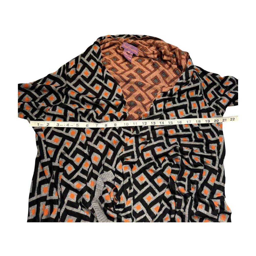 Sweet Sinnammon L Geometric Waterfall Open Cardigan Gray Orange - Picture 4 of 7